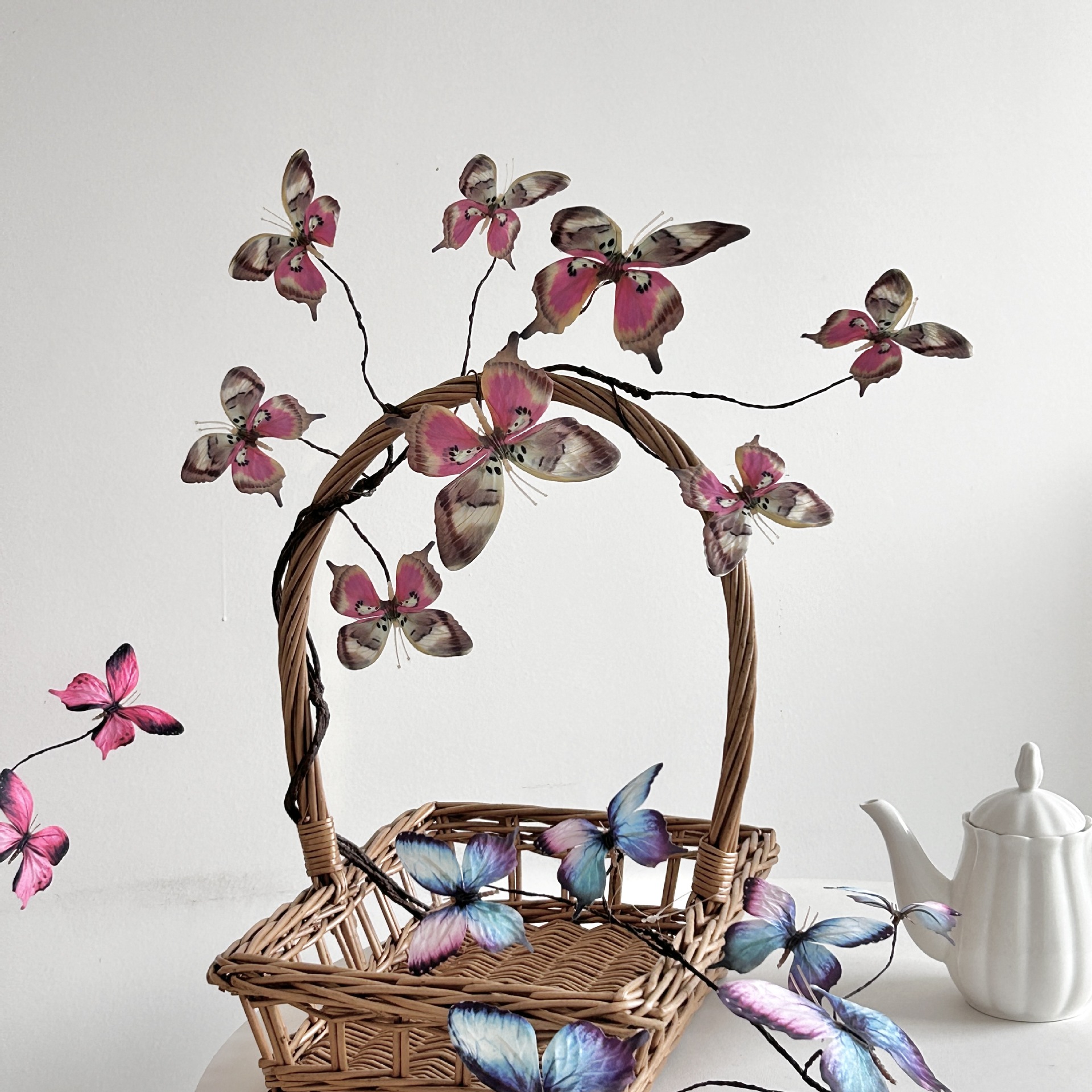 Jardín de Monet mariposas de ramas secas flores de simulación de libros rojos ventanas creativas decoraciones de flores para el hogar accesorios de fotografía decoración