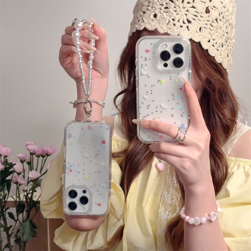 Simple ins fino flash amor lunares apta para iphone16ProMax pulsera 14 Apple 15P funda para teléfono móvil 13 mujer