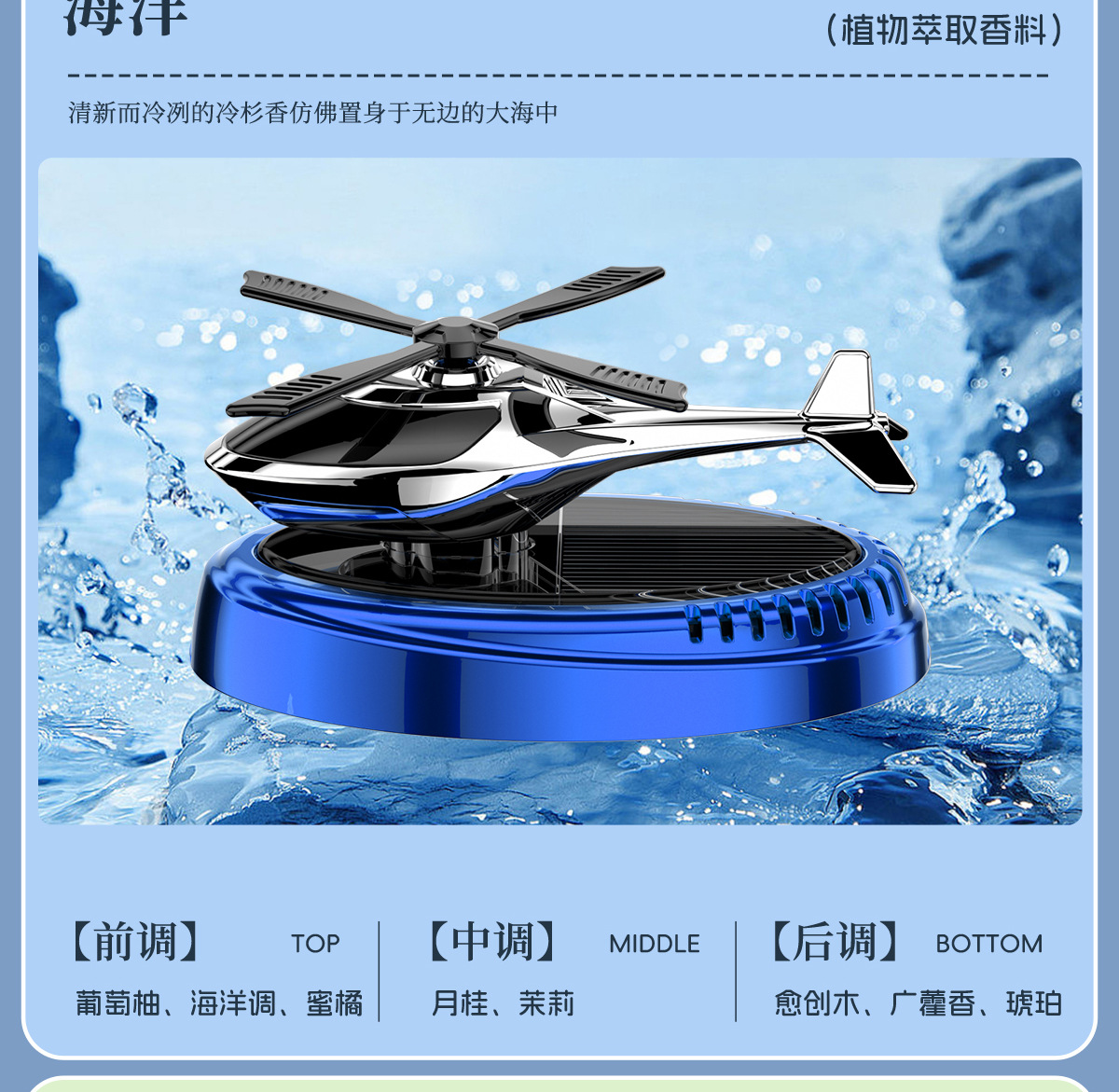 New Solar Helicopter Aromatherapy Car Perfume Center Console Rotating Fragrance Long-Lasting Fragrance Fragrance Ornaments