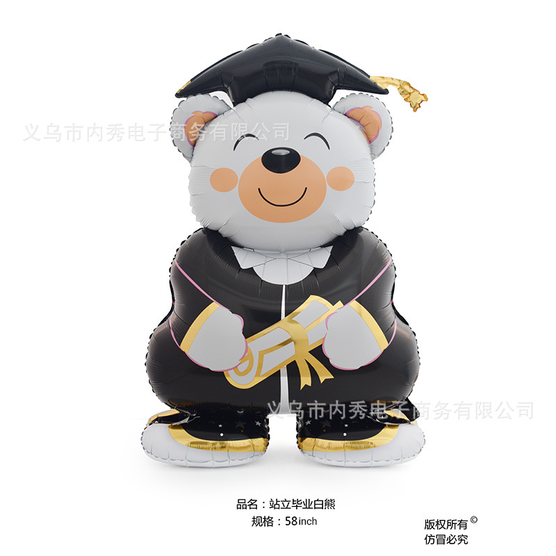 fiesta de graduación de la escuela para tomar fotos de fondo gran sombrero de graduación 4D estereoscópico de pie GRAD oso doctor base globo