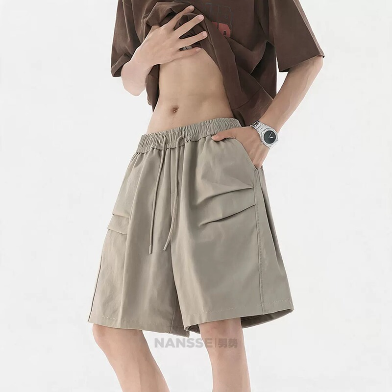 Men's Stylish Brown Pleated Casual Shorts, New Summer Trendy Retro Loose Versatile Five-Point Pants Men's Stylish Brown Pleated Casual Shorts, New Summer Trendy Retro Loose Versatile Five-Point Pants