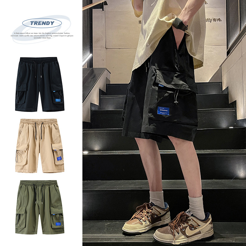 Pure Cotton New Men's Cargo Shorts Trendy Brand Sports Shorts Thin Casual Versatile Straight Basketball Shorts
