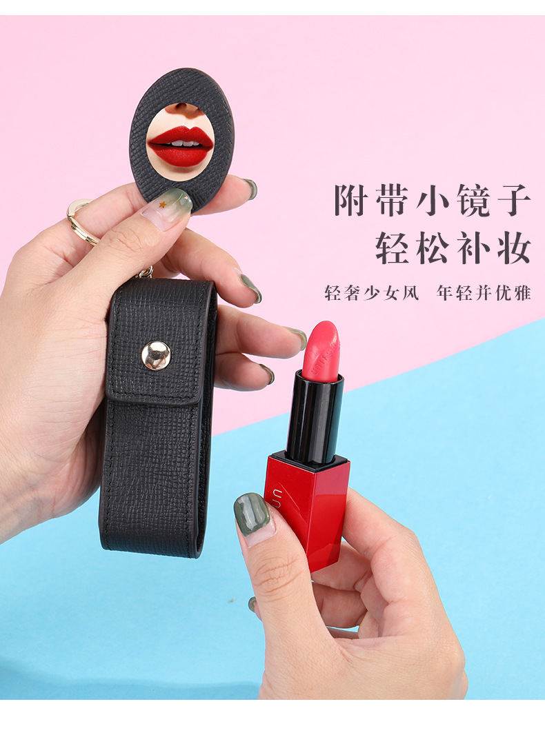 Ví cầm tay nữ phong bì da bò thật kèm gương và móc khóa — Màu đen, Màu hồng chi tiết 14