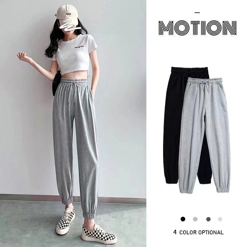 Pantalones deportivos grises para mujeres sueltos pies delgados pantalones casuales versátiles niños 2026 nuevos pantalones de lámpara delgada de primavera y otoño