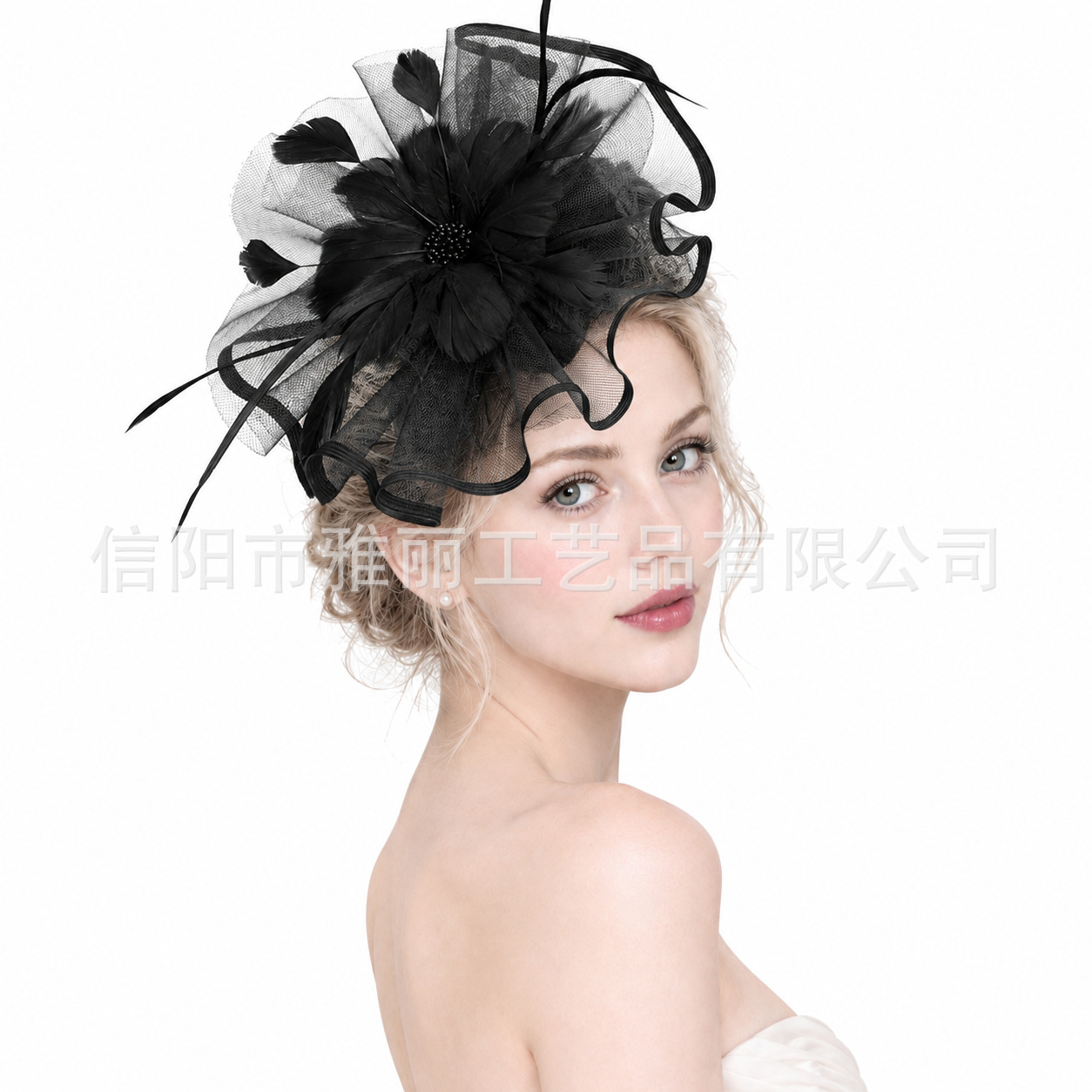 Cross-border European and American bridal hair accessories, fashionable feather headpiece, Amazon vintage horse racing festival mesh mini hat for women