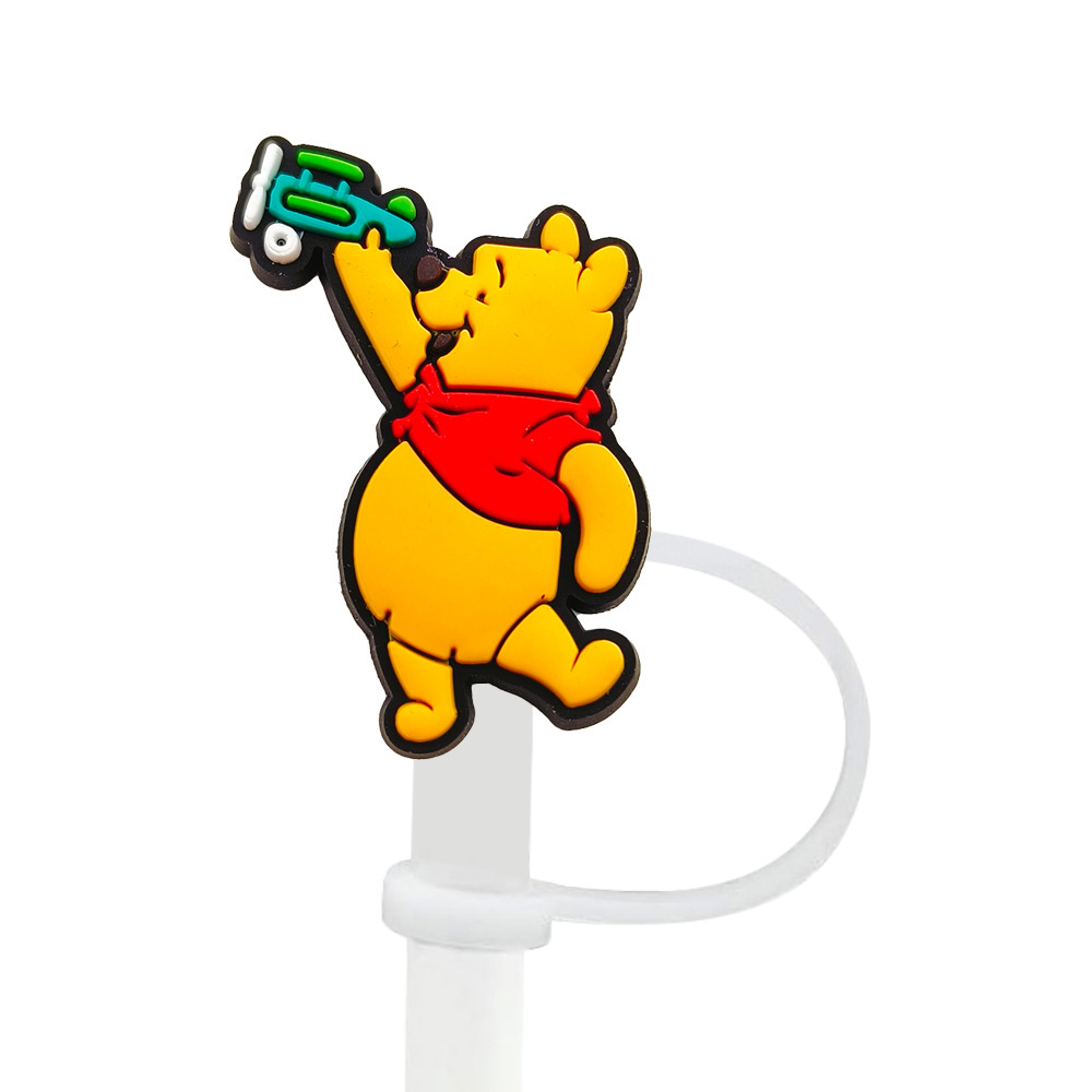 8-10mm Winnie the Pooh tapa de pajita tapón de pajita tapa a prueba de polvo accesorios de pajita de dibujos animados goma suave cubierta a prueba de polvo circulable