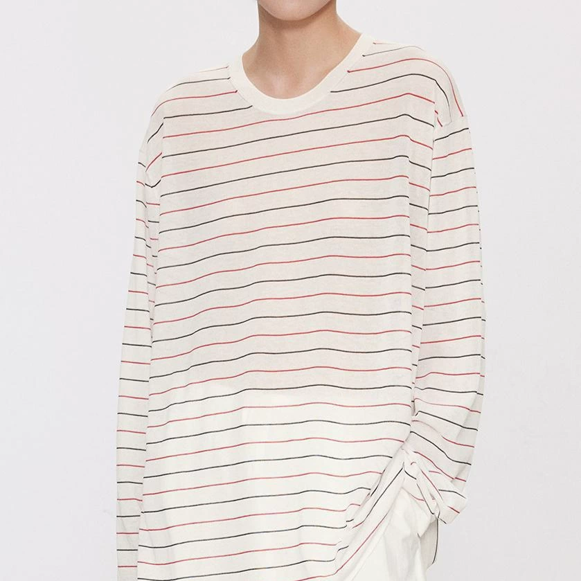 CHICJOC Полосатый прогулочный костюм_Легкая триацетатная хлопчатобумажная пряжа Популярная солнцезащитная футболка Kendall