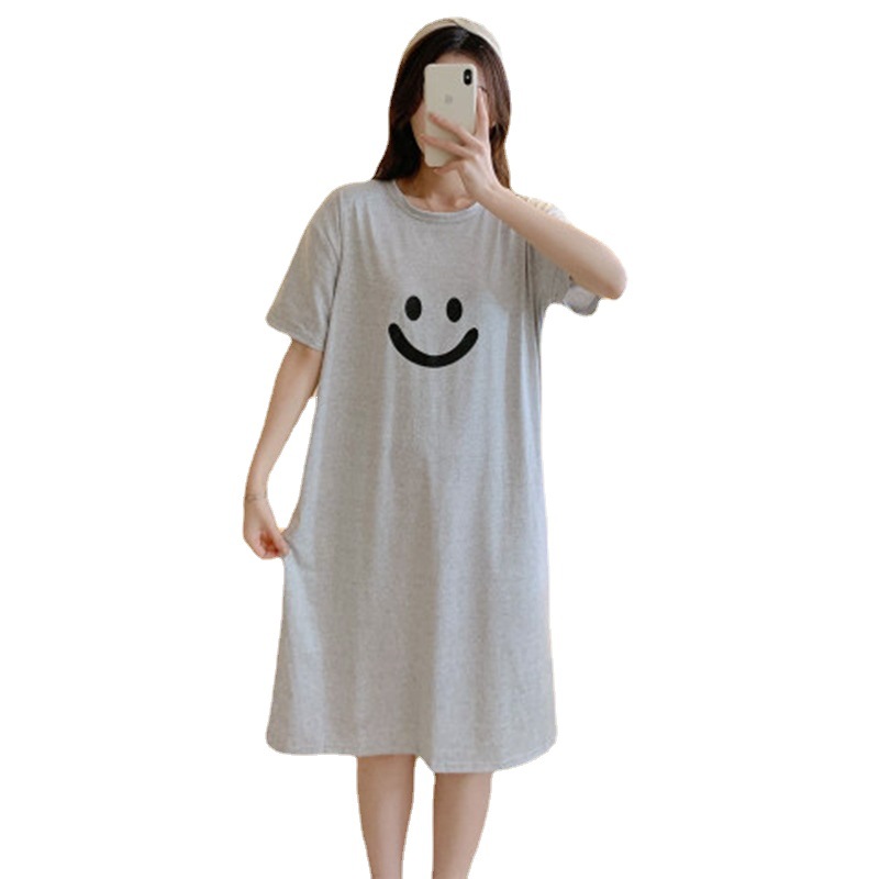Estilo coreano nuevo verano de manga corta pijamas de las mujeres japonés ins cuello redondo suelto vestido MIDI dulce cara sonriente WeChat celebridad en línea