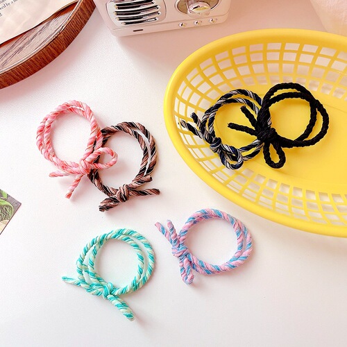 Korean fashionable color-blocked ice cream multi-layered elastic hair band mandarin duck two-color knotted headband bow hair band leather case