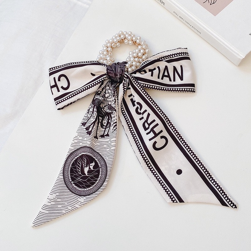 Banda de pelo de bufanda de seda para mujer corbata de pelo fino de verano de perlas cinta de arco Hada cuerda de pelo de todo fósforo estilo coreano accesorios para el cabello al por mayor