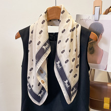 韩国几何气质棉麻手感小方巾文艺减龄丝巾装饰领巾职业护颈披肩女