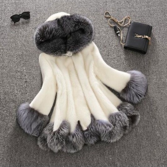 Foreign Trade Cross-Border Autumn and Winter Fur Coat for Women, Mid-Length Faux Mink Fur with Fox Fur Collar, Artificial Fur Women's Coat Foreign Trade Cross-Border Autumn and Winter Fur Coat for Women, Mid-Length Faux Mink Fur with Fox Fur Collar, Artificial Fur Women's Coat