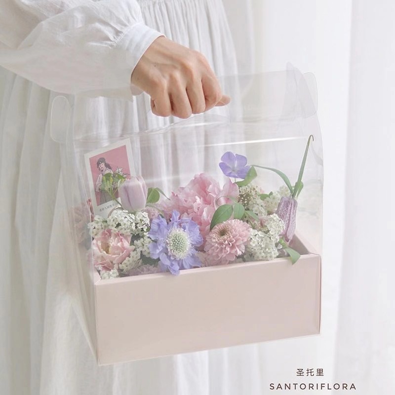 透明折叠手提pvc盒手提礼品礼物盒鲜花盒蛋糕烘焙盒