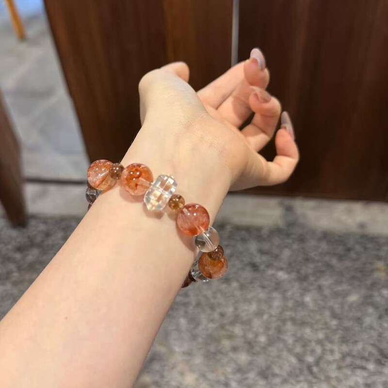 天然白水晶红胶花手串女高级感黑金超七精致时尚手链原创小众设计|undefined