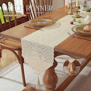 American Country Table Runner Bucket Cabinet Long Strip Cover Cloth Vintage Hollow Tablecloth Coffee Table Shoe Cabinet Dust-proof Cover Cloth Hanging Spike Lace