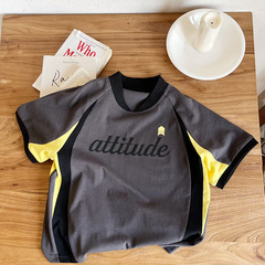 2025夏の男児学院風半袖潮牌はレジャースポーツtシャツの子供のゆるいアメリカ半袖潮をつなぎ合わせた
