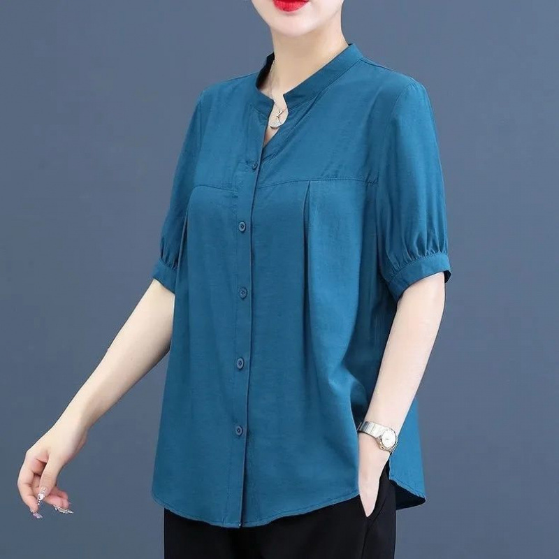 女性用シフォンシャツ、夏の新しいスタイル、美しいファッショナブルなスタンドカラーシフォンシャツ、女性用シャツ、母親の服、小さなシャツトップ|undefined