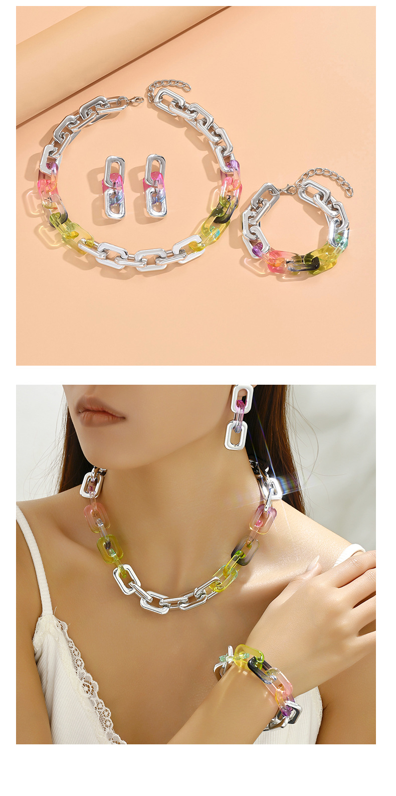 Holiday, Daily Occasion Acrylic Material Color Block Pattern Simple Style Classic Style Color Block Arylic Plating Women's Jewelry Set