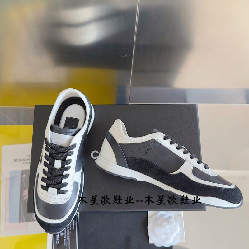 [広州工場] Xiaoxiangfeng パンダ道徳トレーニングシューズ女性の黒と白のカラーマッチングカジュアルスポーツシューズ本革ファッション女性の靴|undefined