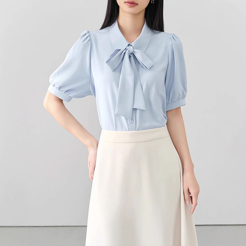 Haze blue short-sleeved [removable ribbon]
