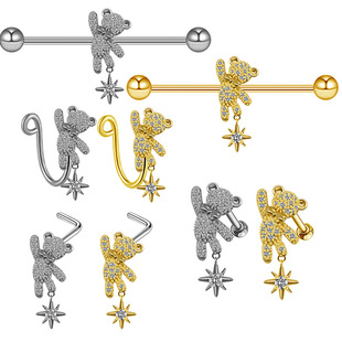 Gaibei European and American cross-border bear nose ring nose stud nose accessories stainless steel ear studs copper inlaid zircon nose ring in stock