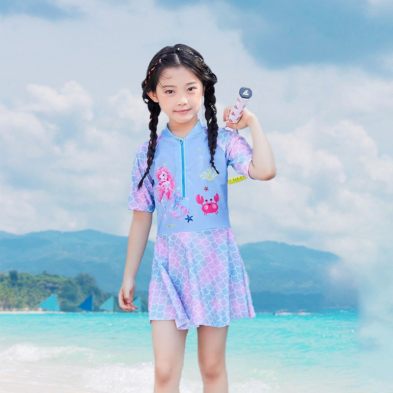 Inventario nuevo trajes de baño para niños niñas unidos de dibujos animados de color vestido princesa para niños de secundaria baja trajes de baño de vacaciones
