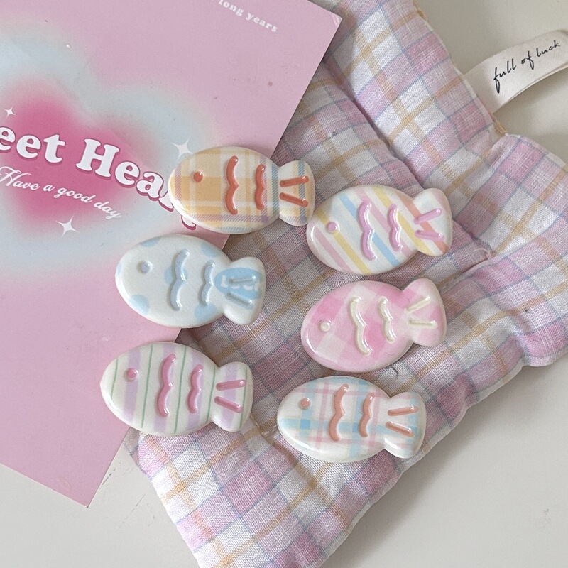 Girl's Cream Color Wave Small Fish Hairpin Macaron Ins Small Fish Bangs Cartoon All-match Girl's Headwear Hairpin
