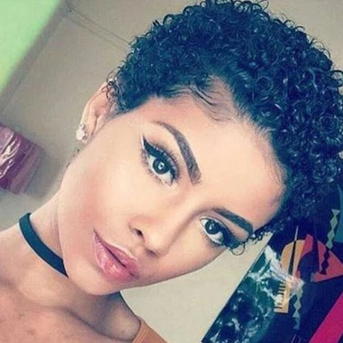 アフリカのかつら女性のための小さな巻き毛ヘッドギア黒ショートカーリーヘア偽ヘッドギアかつらローズネット高温シルクかつら|undefined