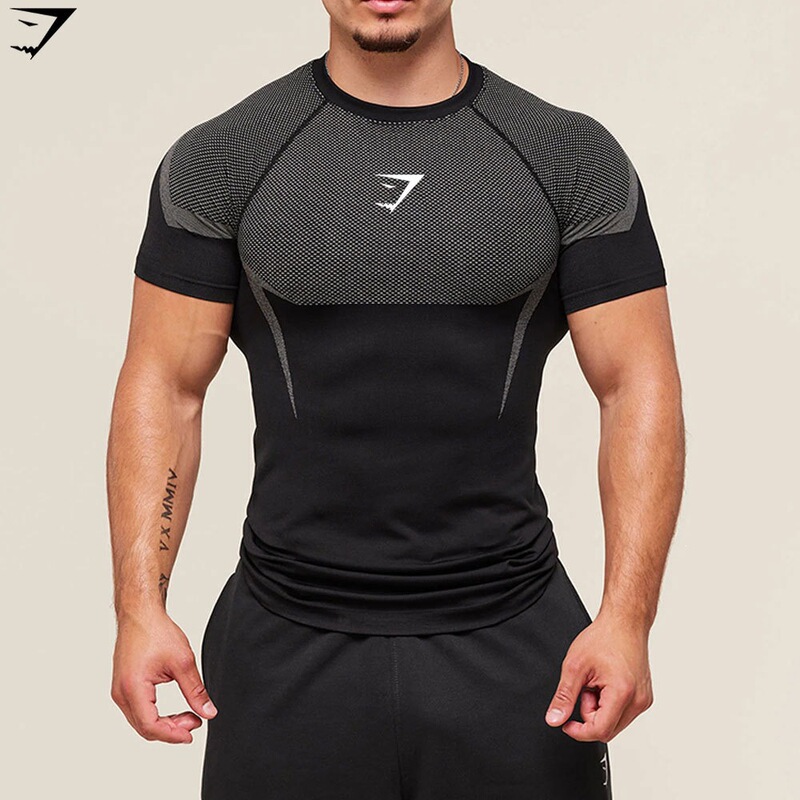 GYMSHARK Muscle Shark new men's T-shirt, designed for running, sports, fitness, and casual wear, featuring breathable and tight-fitting compression technology GYMSHARK Muscle Shark new men's T-shirt, designed for running, sports, fitness, and casual wear, featuring breathable and tight-fitting compression technology