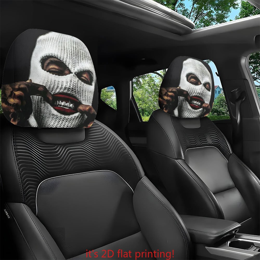 Car headrest cover with hip-hop masked bandit personalized print, universal car pillowcase, can be customized with labels and made according to provided images