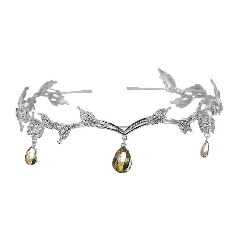 Corona barroca para mujer, dije de ceja nupcial de aleación con forma de gota de agua y hoja, diadema de princesa, accesorios para el cabello retro con diamantes de imitación