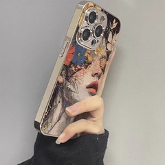 油絵の女の子はリンゴ16promax携帯ケースの新型iphone1 5メッキ保護カバーの新型を適用している