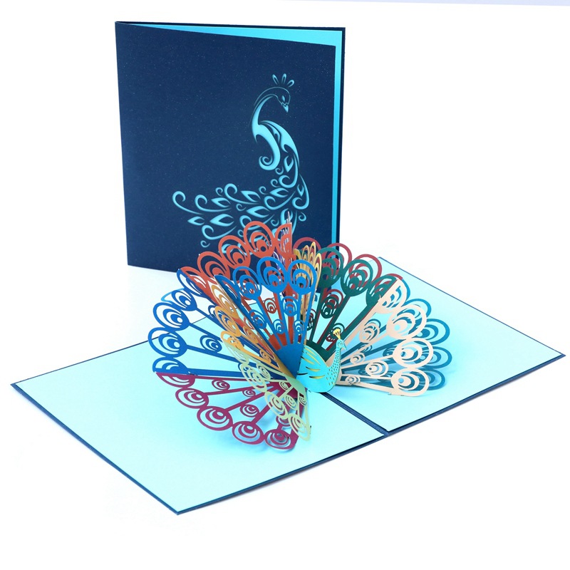 Birthday card colorful peacock Korean creative 3D handmade paper carving graduation postcard small card foreign trade wholesale