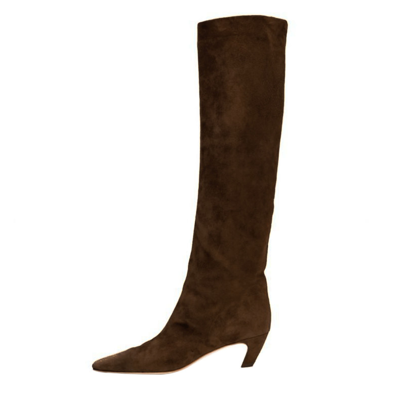 European and American Style High Boots, Long Boots That Flatter the Legs, Kitten Heel High Riding Boots, Uniquely Shaped Heel, Suede Slim Long Boots European and American Style High Boots, Long Boots That Flatter the Legs, Kitten Heel High Riding Boots, Uniquely Shaped Heel, Suede Slim Long Boots