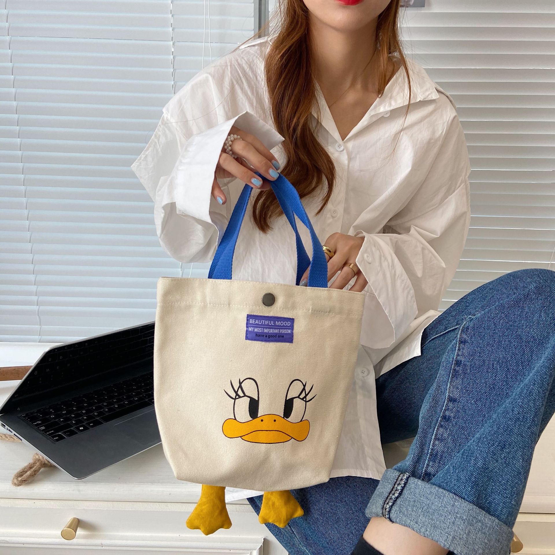 08312 Cartoon printed single-shoulder canvas bag, Japanese style, Korean version canvas bag, student large-capacity hand-held women's bag for commuting undefined