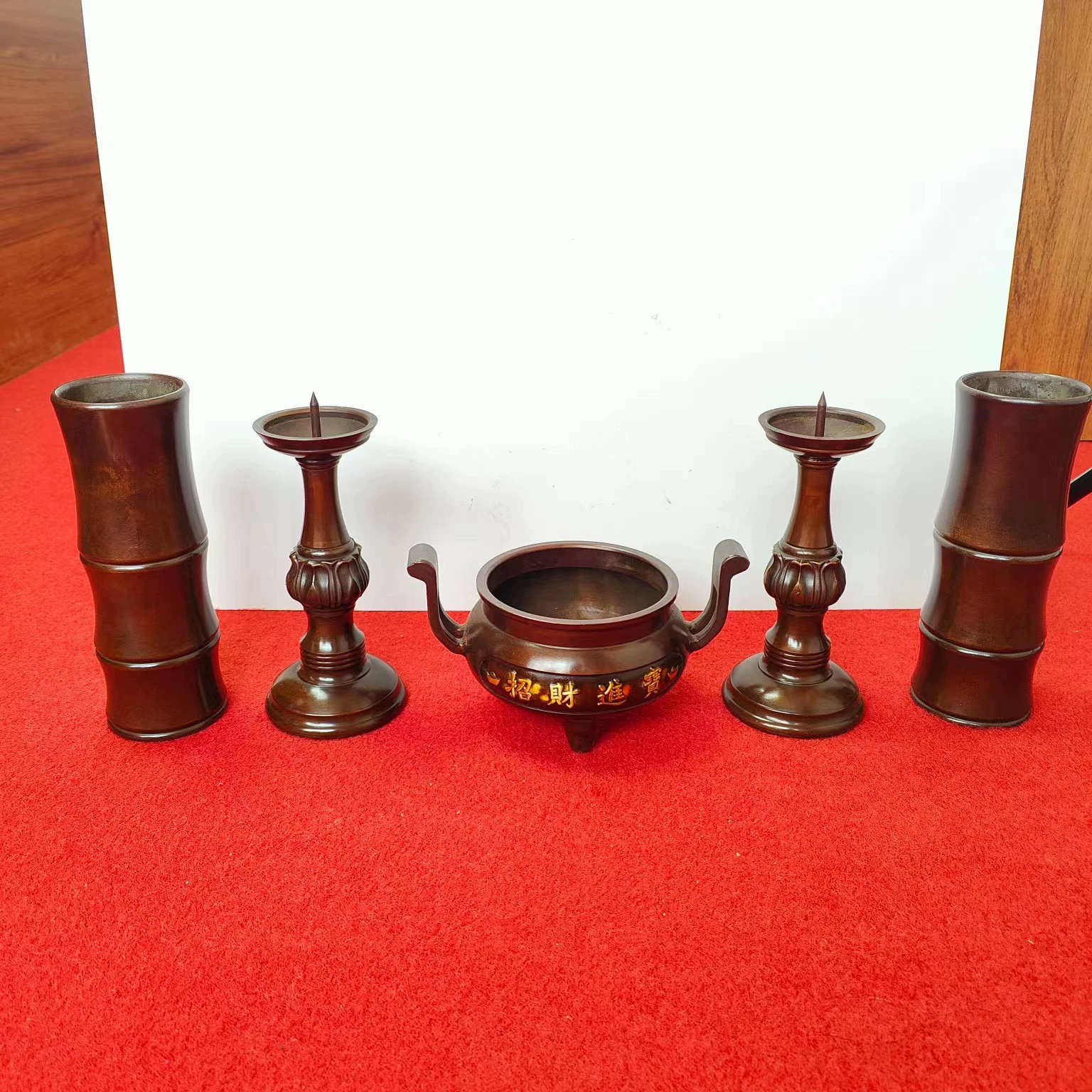 Чистая медь латунь бамбуковая благовония vase свечная лампа держатель сандал пять набор настольное украшение дома и офис