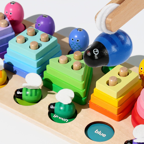 Montessori geometric shape matching bees four sets of column toys 1-2 years old 3 infants and young children early education puzzle hand-eye coordination