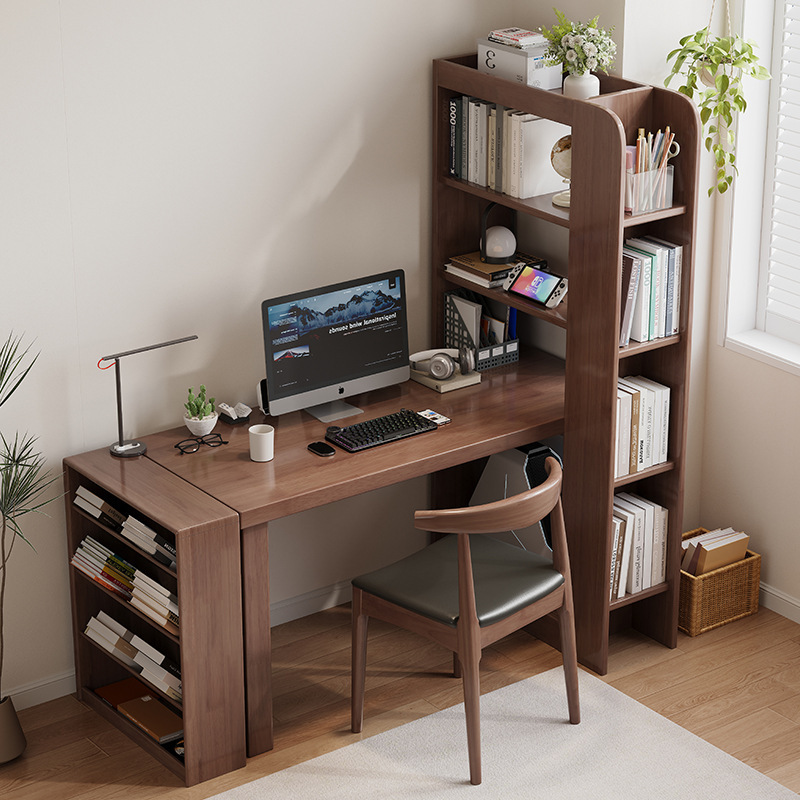 Solid Wood Corner Desk Bookshelf Bookcase Combination Integrated Table Home Office Desk Student Study Table Large Board Computer Table