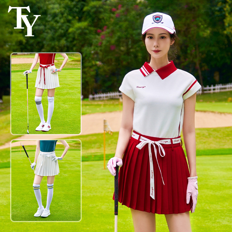 Golf Women's Short Skirt, Comfortable Slim Fit Skirt, Waist-cinching Ribbon, Preppy Style Pleated Skirt, Versatile for Commute, Easy to Match, Base Layer