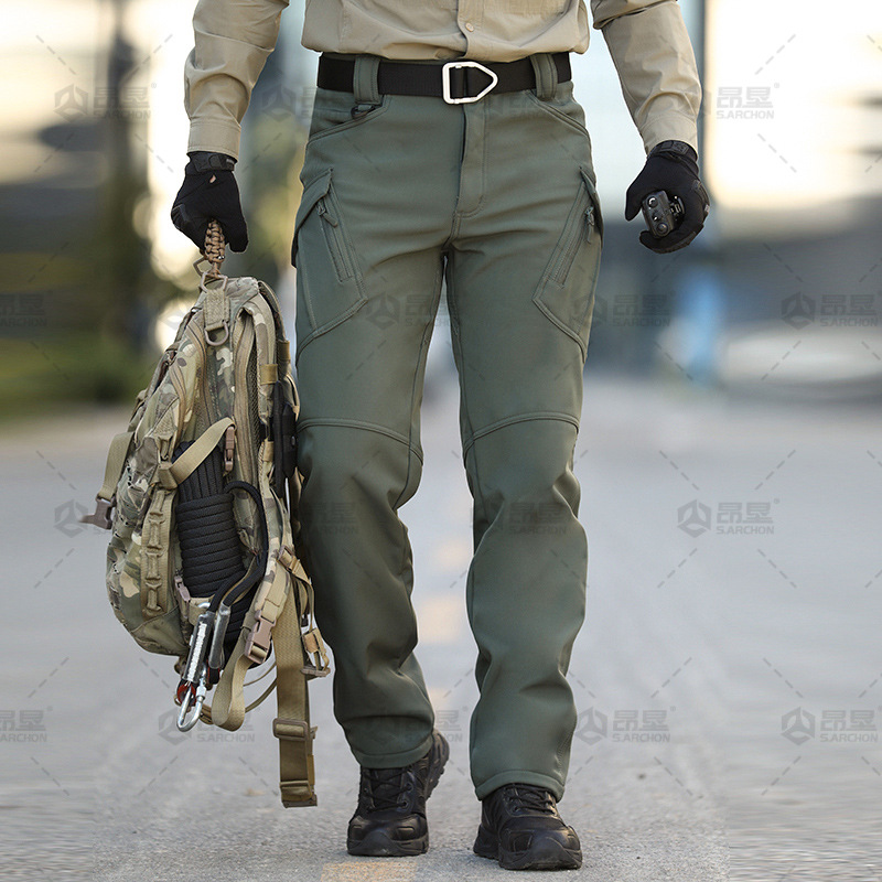 Angken Winter IX9 Fleece-Lined Softshell Tactical Pants for Men, Windproof Military Outdoor Work Pants, Stretch Straight-Leg Training Pants