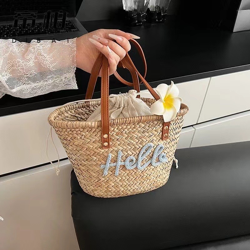 2026 Cross-Border New Straw Woven Bag For Women Trendy Tote Handbag Beach Vacation Bag Bridesmaid Bag - Thumbnail 7