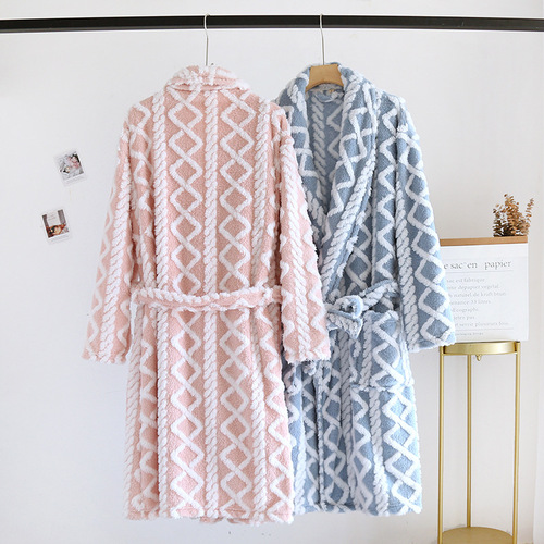 Couple's Flannel Robe for Autumn/Winter, Thick and Warm, Unisex Bath Robe, Plus Size Pajamas, Simple Home Wear, New Arrival