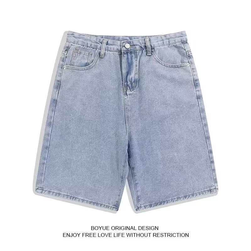 2025 Summer Thin Denim Shorts Men's Straight 5-Point Casual Trendy Brand Ins Washed Youth Bf Five-Point Pants