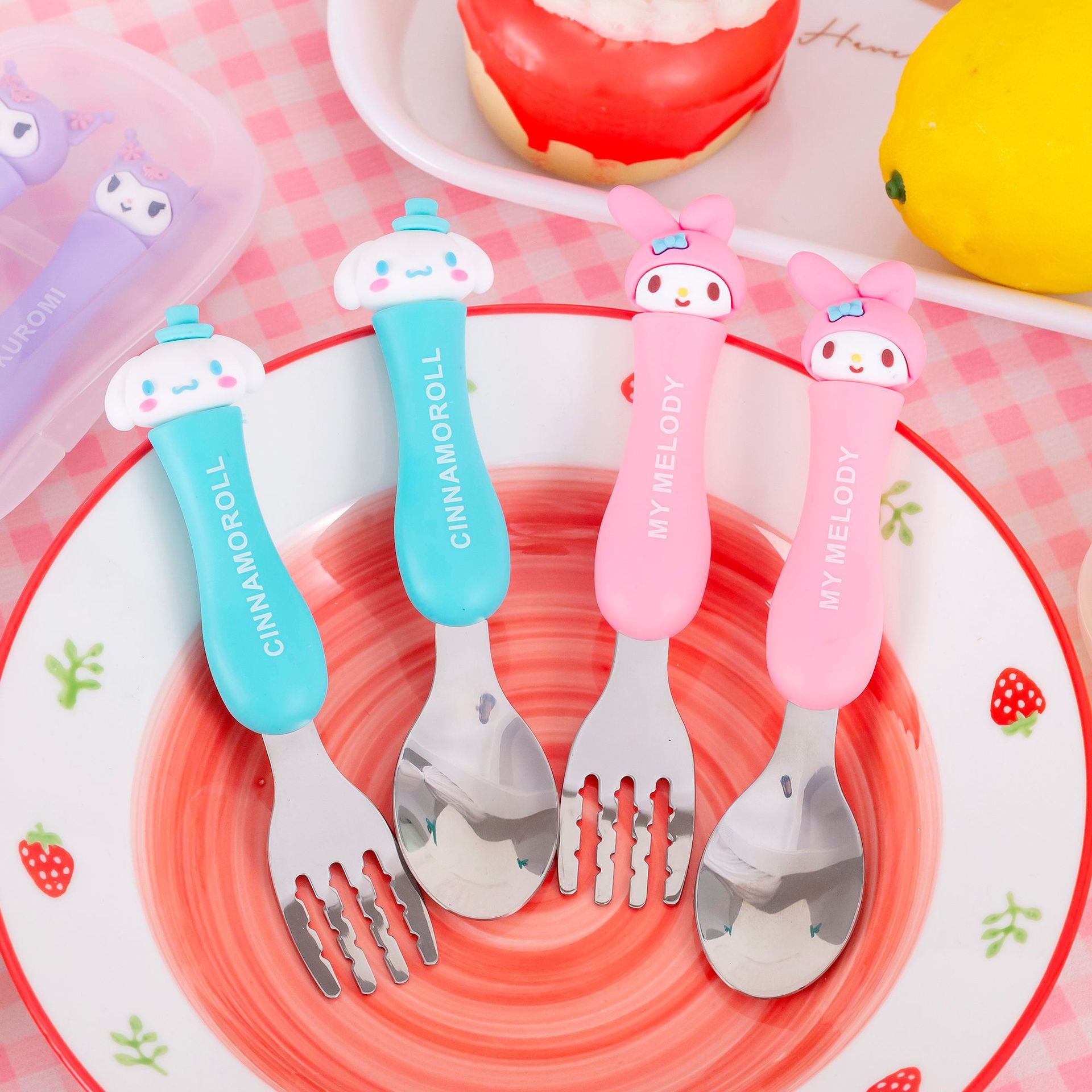 MY058 New cartoon children's tableware stainless steel two-piece set Sanrio portable tableware box fork and spoon set