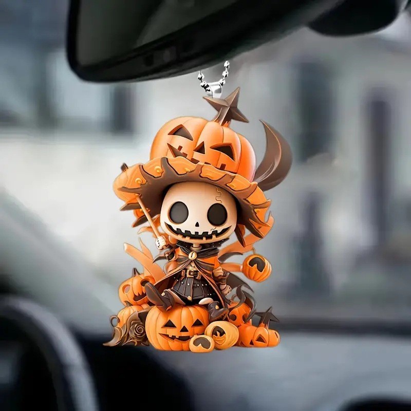 Nuevo acrílico transfronterizo calabaza hombre decoración colgante plano espejo retrovisor colgante decoración de Halloween fiesta