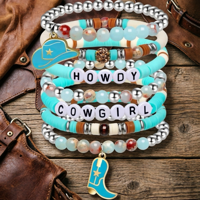 Cross-Border Amazon Western Cowgirl Multi-Layered Elastic Soft Clay Bracelet Bohemian Letter Set Hand Accessories Cross-Border Amazon Western Cowgirl Multi-Layered Elastic Soft Clay Bracelet Bohemian Letter Set Hand Accessories