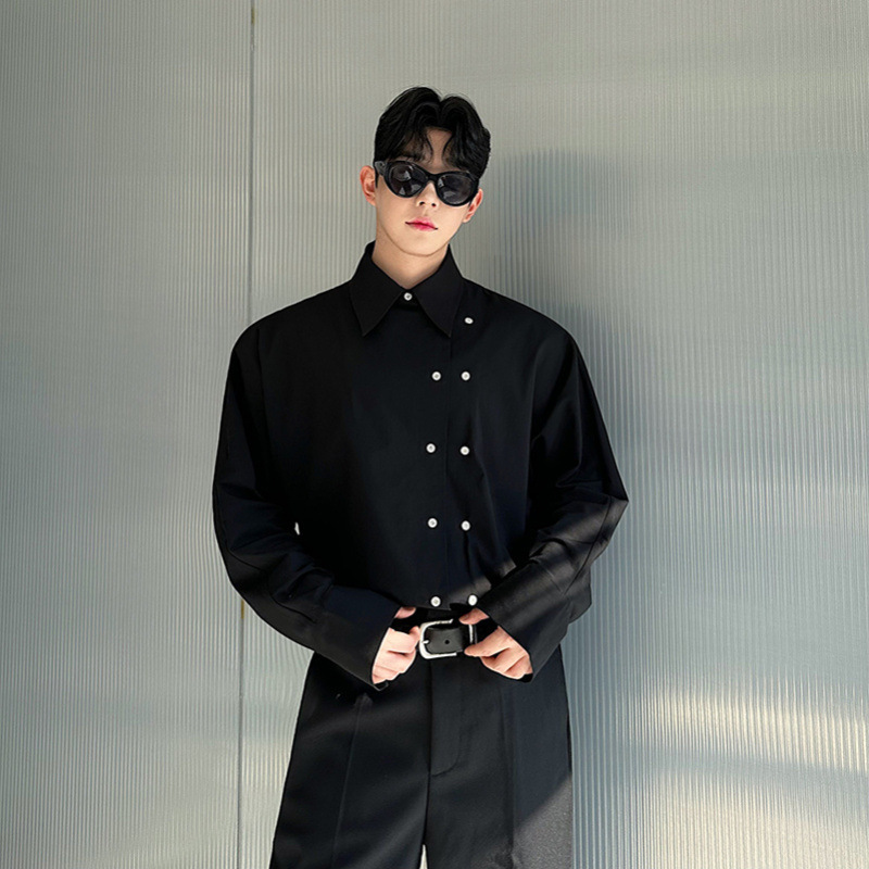 Niche Designer Diagonal Placket Double-Breasted Versatile Casual Shirt Three Colors 2535 580