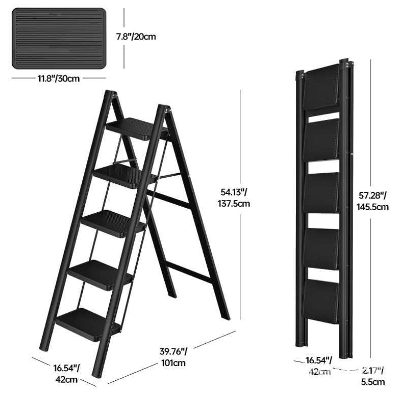 Escalera doméstica engrosada escalera plegable escalera de espiga multifuncional interior multifuncional retráctil de tres pasos taburete de escalera pequeña de cuatro pasos