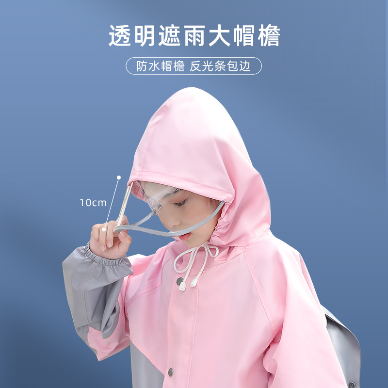 Niños impermeable de los niños niñas estudiante impermeable pantalones de lluvia traje de ala grande mochila posición impermeable