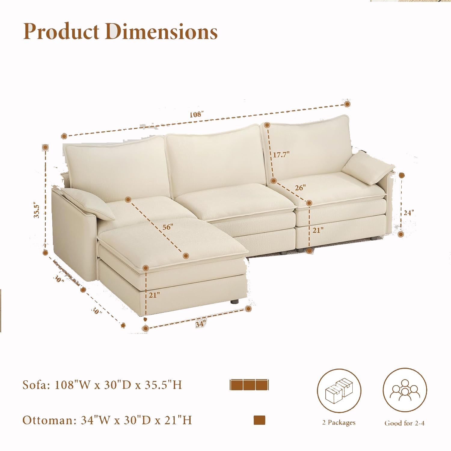 Foreign Trade Living Room Bedroom Apartment with Movable Footrest L-Shaped Combination Sofa